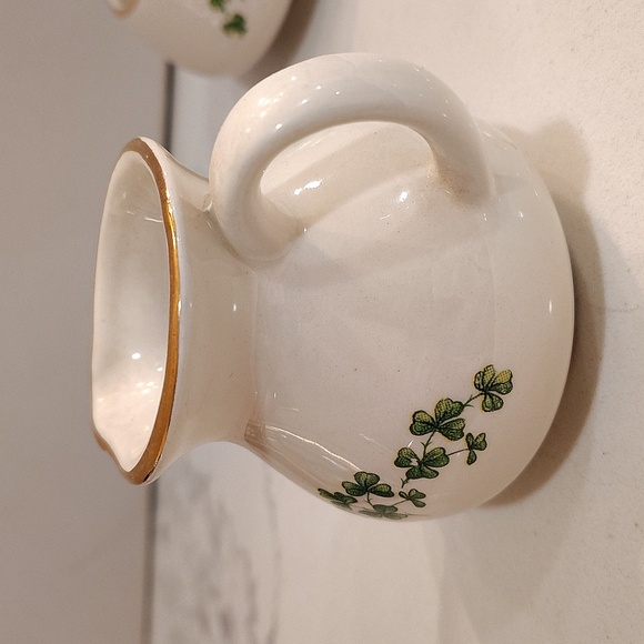 Carrigcraft County Cork Ireland creamer sugar clover print white green gold rim - Picture 4 of 13